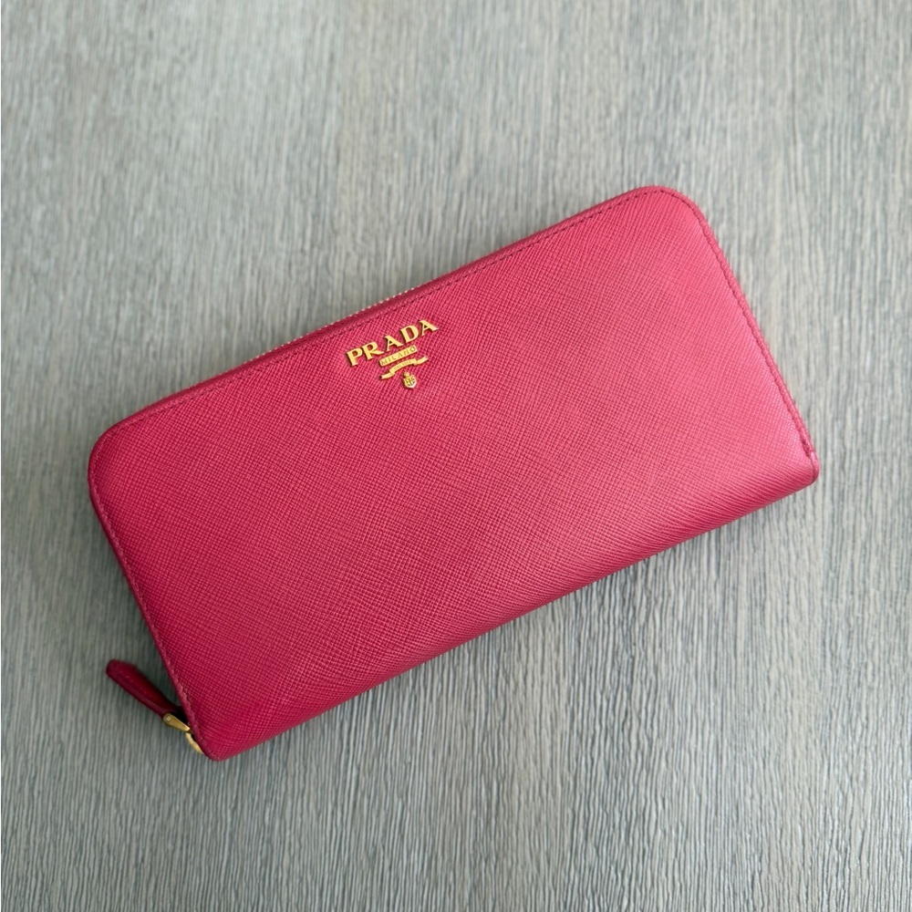Prada Saffiano Zippy Wallet In Peonia